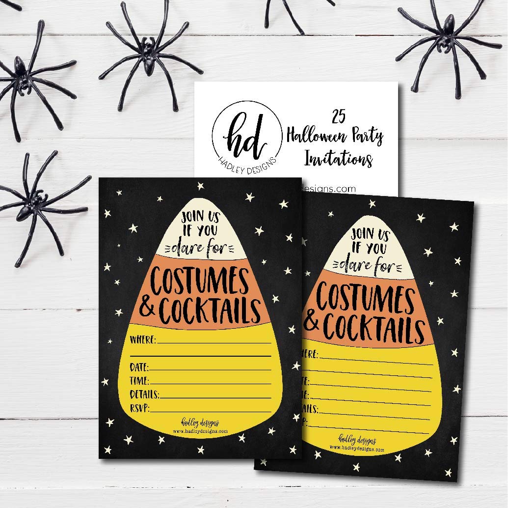 25 Halloween Party Invitation Cards for Adults, Vintage Birthday